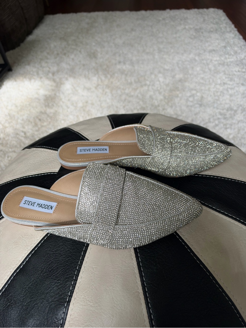 Steve Madden Silver Rhinestone Slip-On Mules